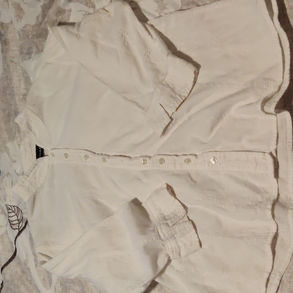 White floral embroidered button down shirt